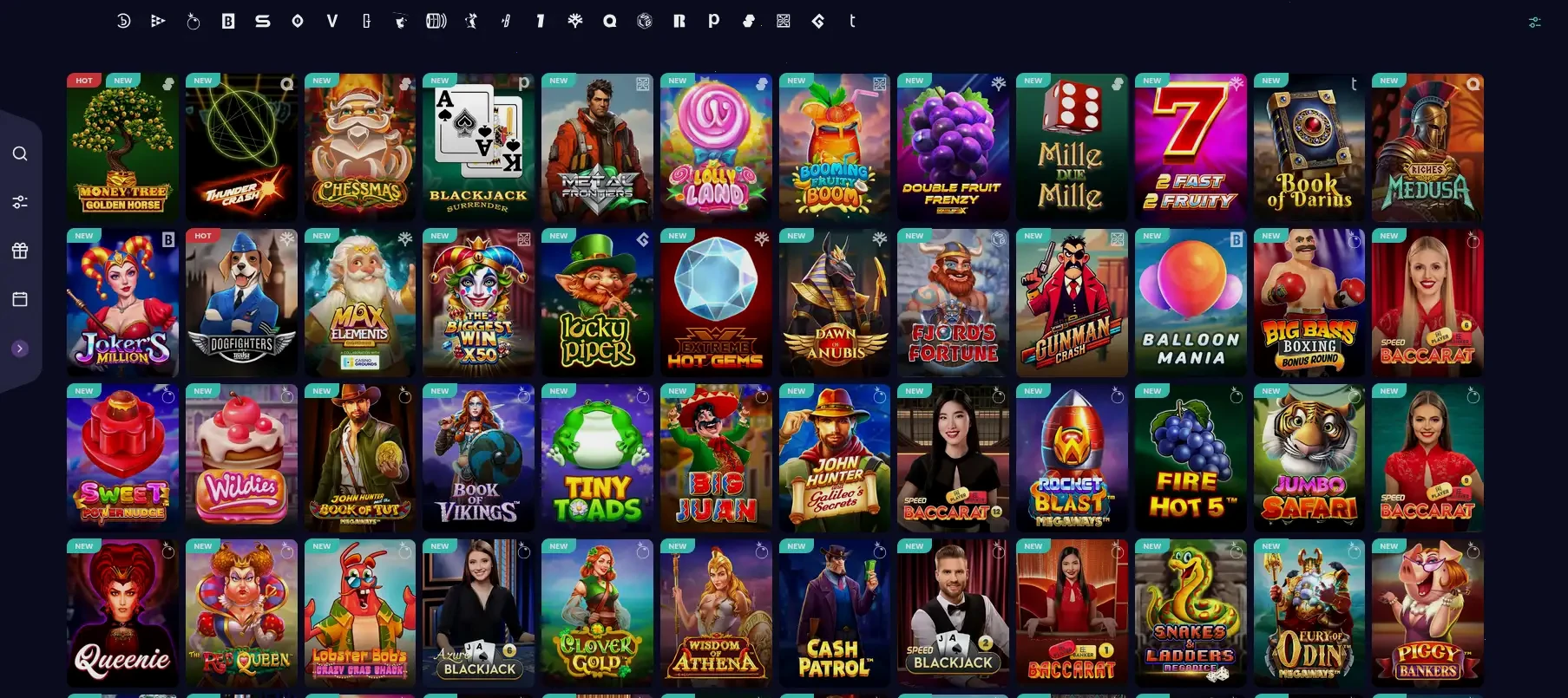 Selezione giochi del casinò online Bizzo con slot e live casino